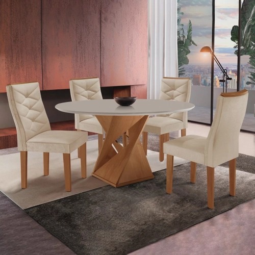 Conjunto Sala de Jantar Mesa Tampo mdf com 4 Cadeiras Barcelona Yescasa