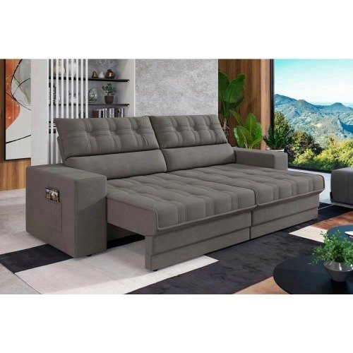 Sofá Oscar Plus 2,00m RetrátilReclinável Suede Cinza - Xflex
