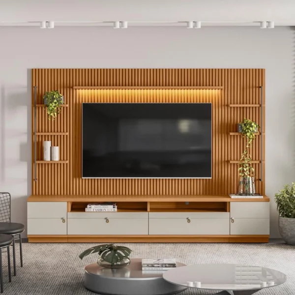 Rack com Painel para TV até 75 Polegadas 2 Portas 2 Gavetas Ouro Preto Linea Brasil