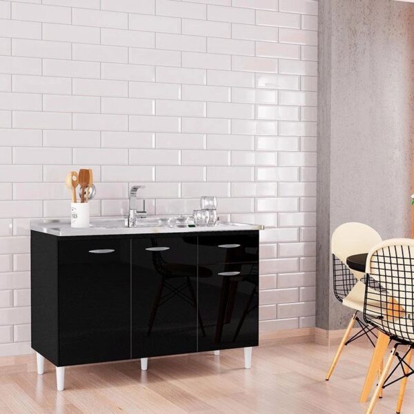 Balcão de Pia 120 cm Preto – Poquema