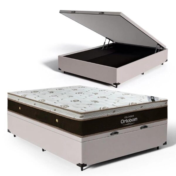 Cama Box Baú com Colchão de Molas Ensacadas Ortobom Sleep King Queen 158cm