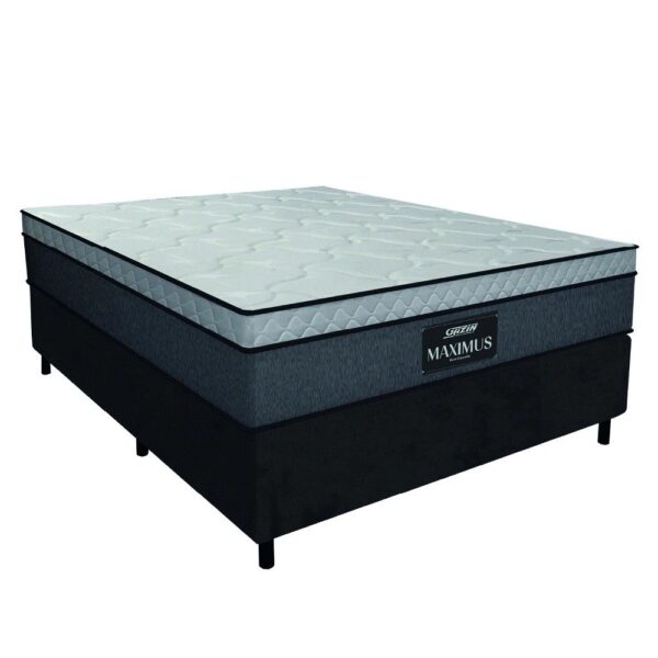 Cama Box Casal Colchão Gazin Maximus Molas Ensacadas 138x188x62cm Cinza  Preto - Suporta até 120Kg por Pessoa