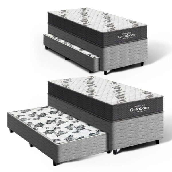 Cama Box com Colchão de Espuma D33 Ortobom Airtech 100 + Auxiliar de Espuma Unique Solteiro 88cm