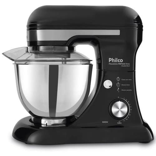 Batedeira Planetária Philco PBP600P 11 velocidades + Turbo Inox Double Bowl Preto 600W - 127v