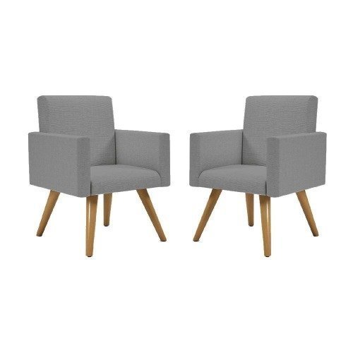 Kit 02 Poltronas Nina Decorativa Palito Luxo Tecido Linho